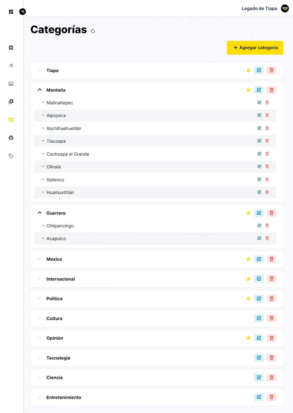 Administrar categorias