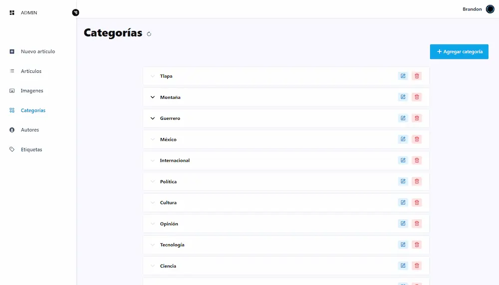 Administrar categorías Administrar categorías