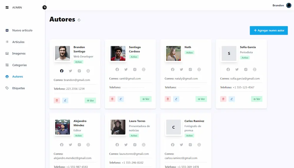 Administrar autores Administrar autores