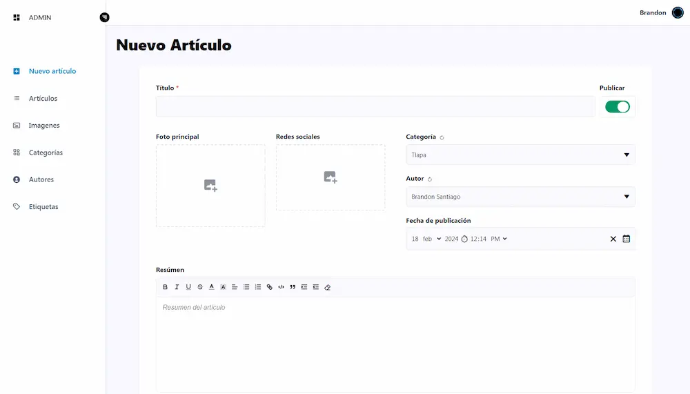 Nuevo artículo Nuevo artículo