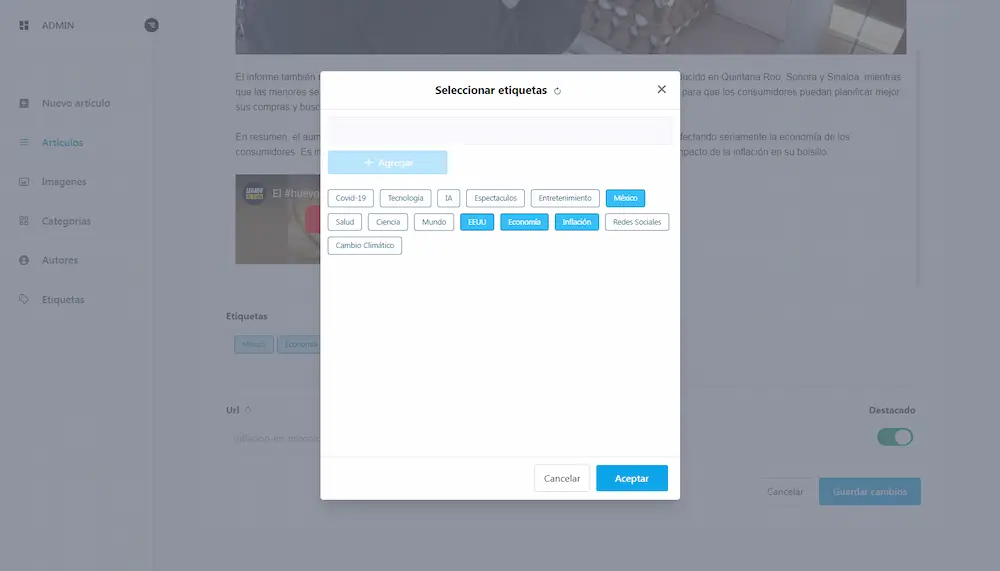 Añadir etiquetas al artículo Añadir etiquetas al artículo