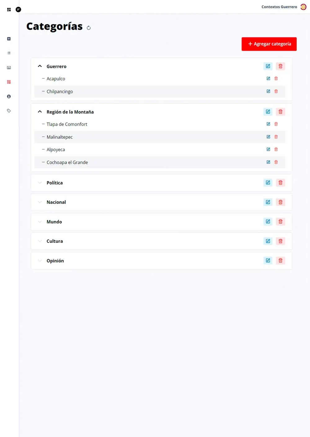 Administrar categorías Administrar categorías
