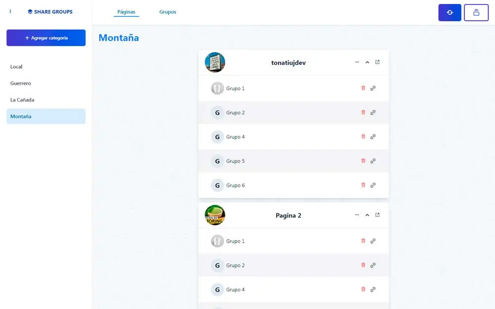 Administrar páginas Administrar páginas