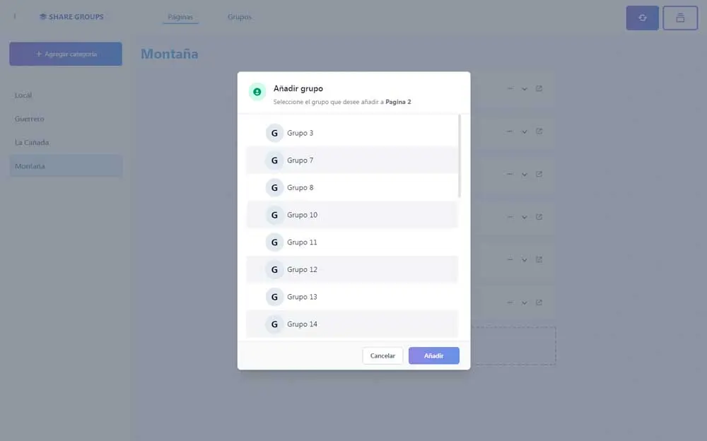 Asignar grupos a una página Asignar grupos a una página