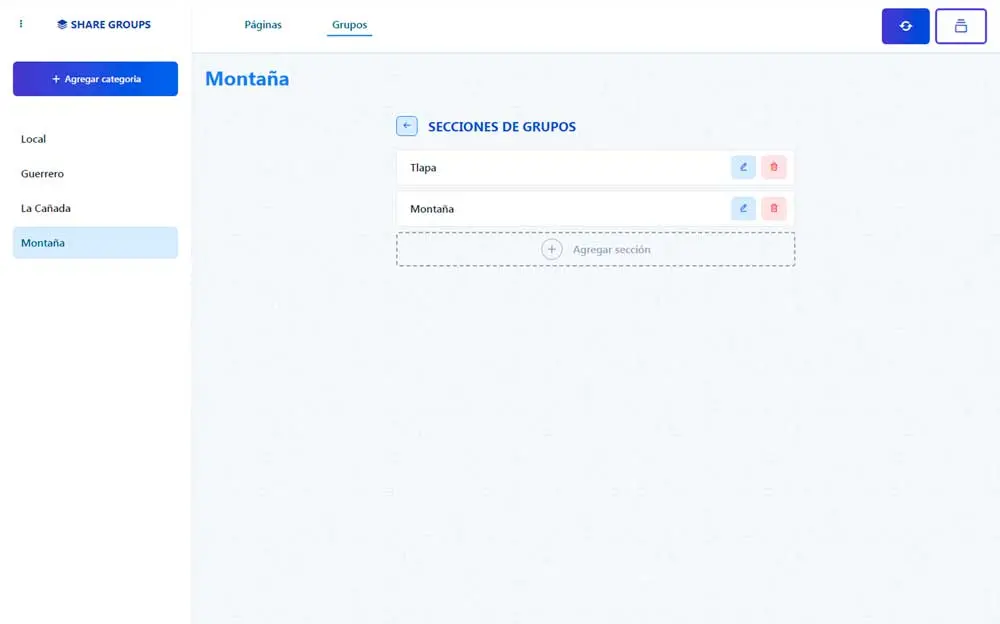 Administrar secciones de grupos Administrar secciones de grupos